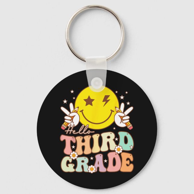 Hello Third Grade Leopard 1st Day Of School Team 3 Key Ring (Front)