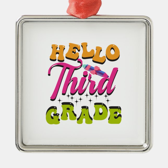 Hello Third Grade Metal Tree Decoration (Front)