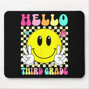 Hello third grade retro smile face back to school mouse pad