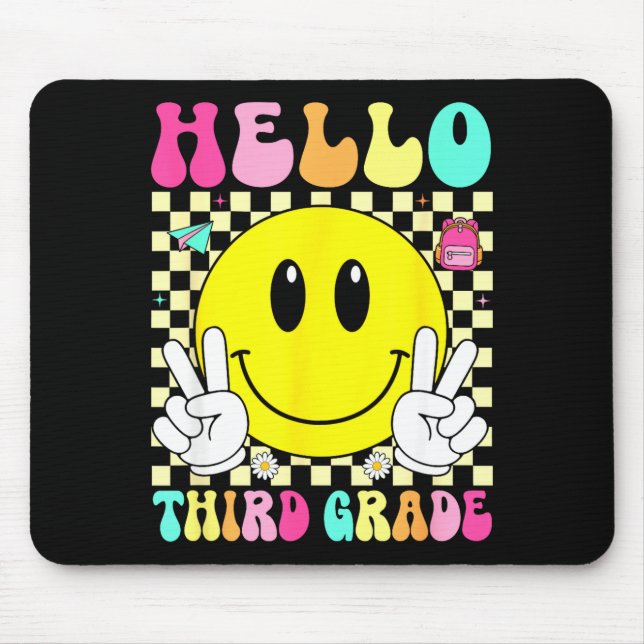 Hello third grade retro smile face back to school mouse pad (Front)