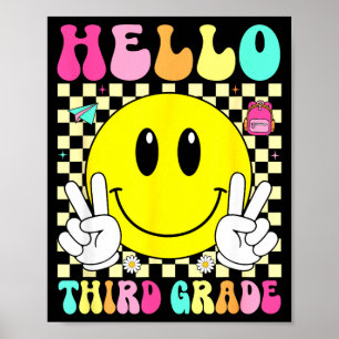 Hello third grade retro smile face back to school poster