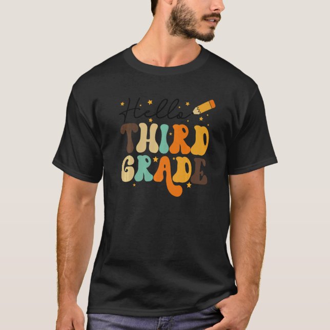 HELLO THIRD GRADE TEACHER KIDS BACK TO SCHOOL RETR T-Shirt (Front)