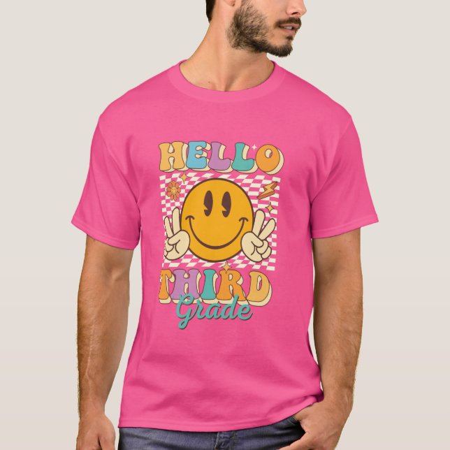 Hello Third Grade - Teacher Student School T-Shirt (Front)