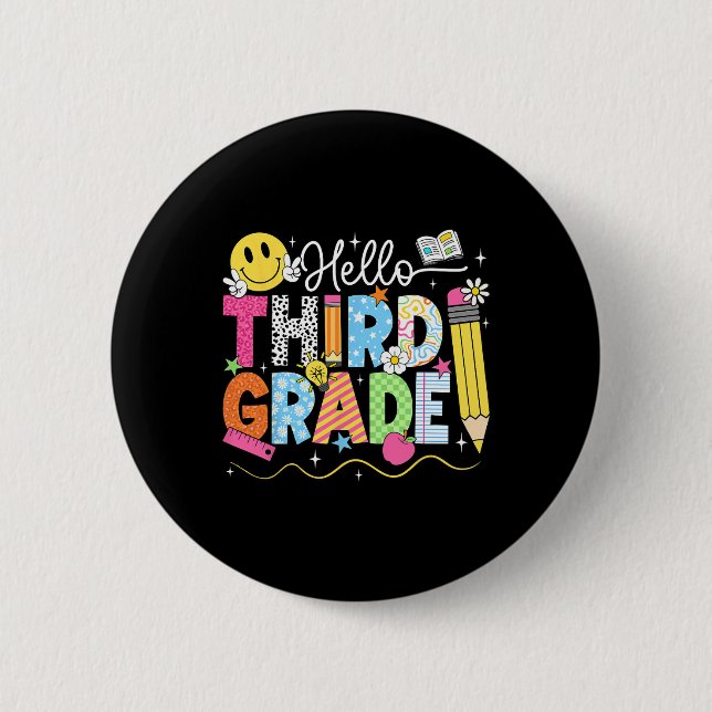Hello Third Grade Team 3rd Grade Back To School Te 6 Cm Round Badge (Front)