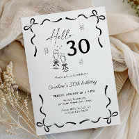 Hello Thirty 30th Birthday Elegant Black White Bow