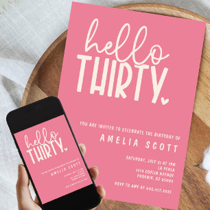 Hello Thirty 30th Birthday Modern Pink Minimal Invitation