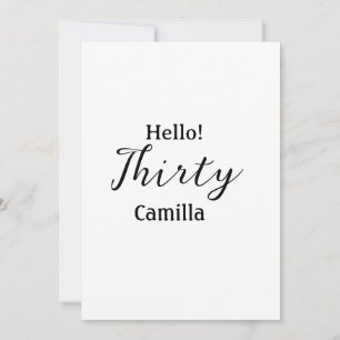 Hello thirty birthday name simple minimal elegant invitation