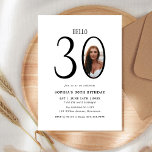 Hello Thirty Black and White Photo 30th Birthday Invitation<br><div class="desc">Celebrate the big milestone in style with the Hello Thirty Black and White Photo 30th Birthday Invitation. Featuring a sleek black and white design with space to showcase a favourite photo, this invitation sets the tone for a modern and memorable celebration. Perfect for milestone gatherings, it offers a chic way...</div>