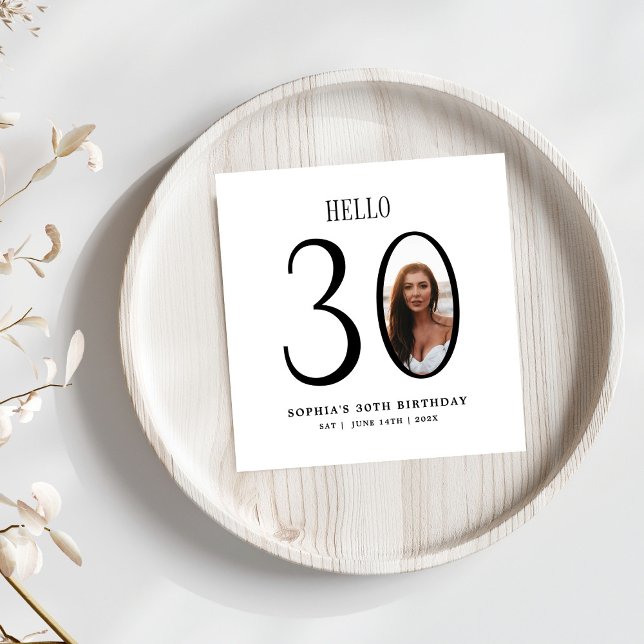 Hello Thirty Black and White Photo 30th Birthday  Napkin (Creator Uploaded)
