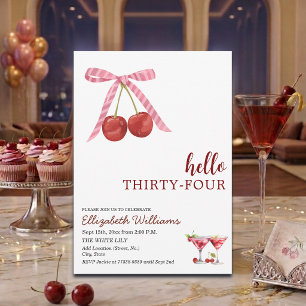 Hello Thirty Four Cherry Martini Birthday Party Invitation