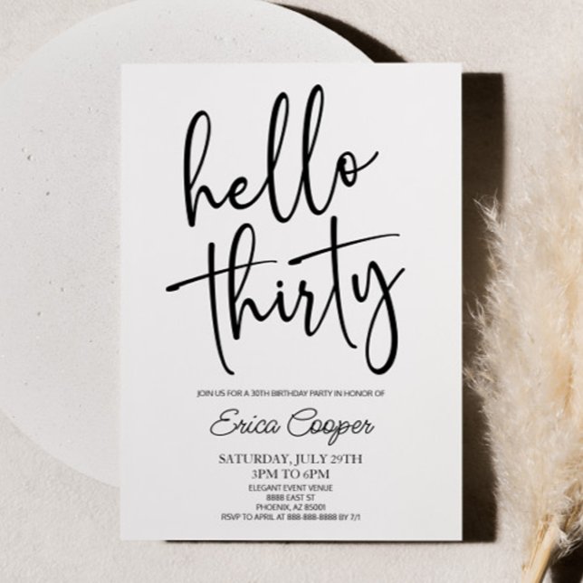 Hello Thirty Minimal Elegant 30th Birthday Party Invitation (Creator Uploaded)