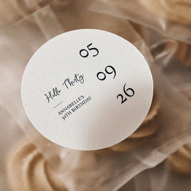 Hello Thirty Minimal Modern 30th Birthday Classic Round Sticker (Creator Uploaded)