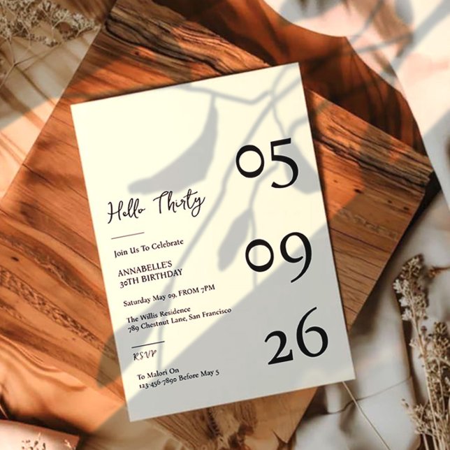 Hello Thirty Minimal Modern 30th Birthday Invitation (Creator Uploaded)