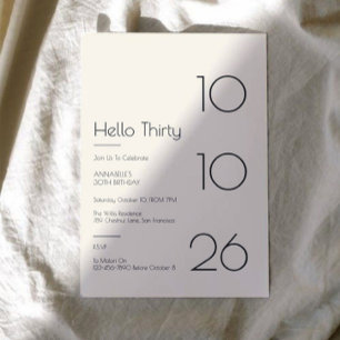 Hello Thirty Minimal Modern 30th Birthday Invitation