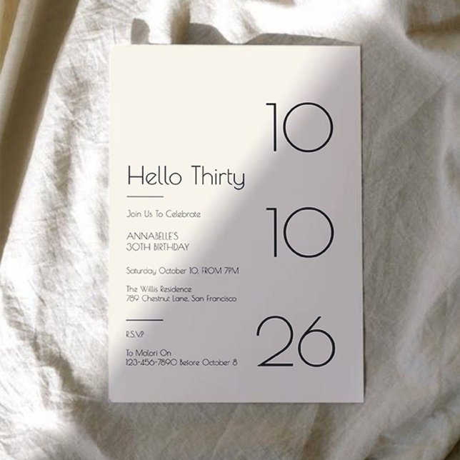 Hello Thirty Minimal Modern 30th Birthday Invitation (Creator Uploaded)