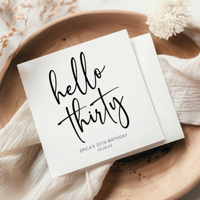 Hello Thirty Minimalist 30th Birthday Party Napkin (Creator Uploaded)