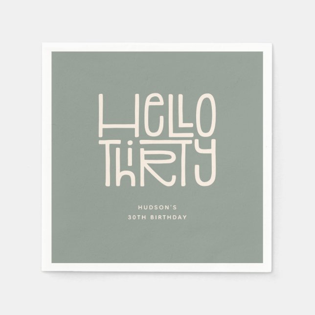 HELLO THIRTY Modern 30th Birthday Napkin (Front)