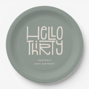 HELLO THIRTY Modern 30th Birthday Paper Plate