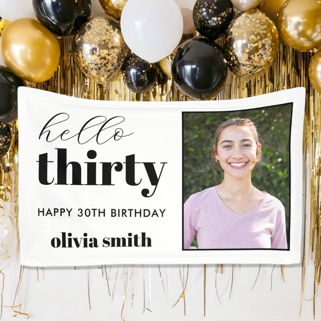 Hello Thirty Modern 30th Birthday Photo Banner (Creator Uploaded)