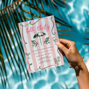 Hello Thirty   Modern Pink Script 30th  Invitation