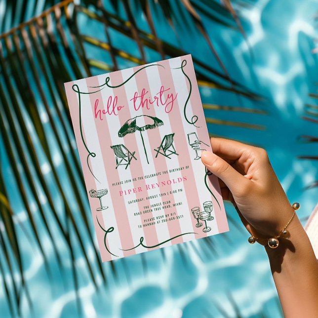 Hello Thirty | Modern Pink Script 30th  Invitation (Creator Uploaded)