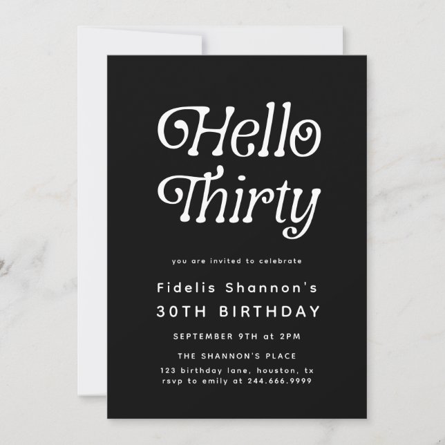 Hello Thirty Modern Retro 30th Birthday  Invitation (Front)