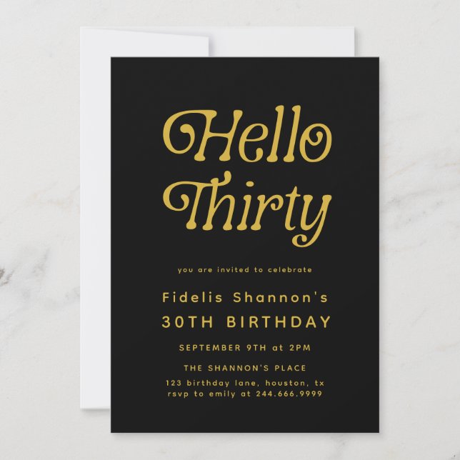 Hello Thirty Modern Retro 30th Birthday  Invitation (Front)