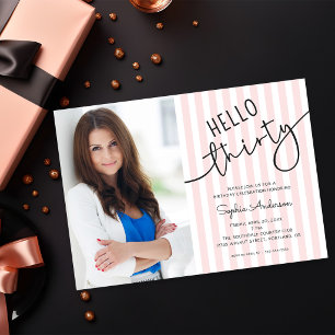 Hello Thirty Modern Script Photo 30th Birthday Invitation