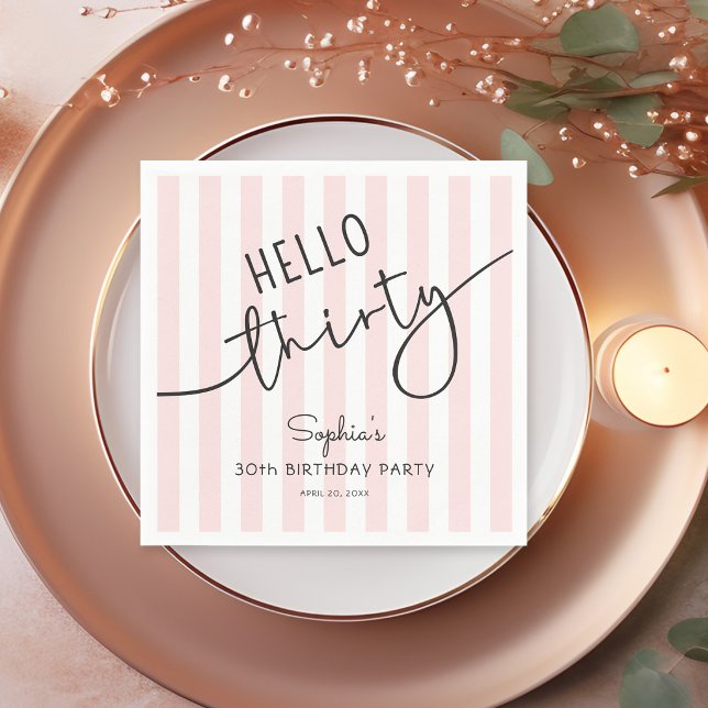 Hello Thirty Modern Script Simple 30th Birthday Napkin (Creator Uploaded)