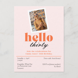 Hello thirty pastel 30th birthday retro Invitation Postcard