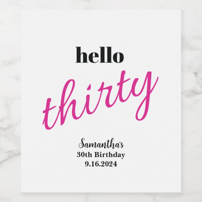 Hello Thirty Personalised Wine Labels (Single Label)