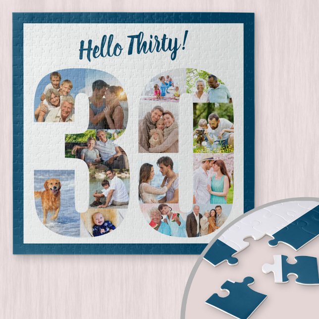 Hello Thirty Photo Collage 30th Birthday Square Jigsaw Puzzle (Creator Uploaded)