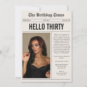 Hello Thirty Photo Newspaper 30th Birthday Invitation