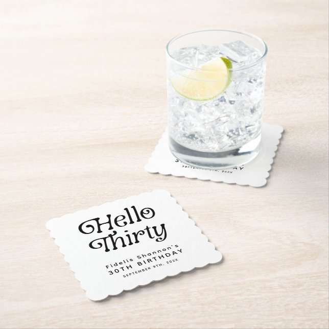 Hello Thirty Retro 30th Birthday Paper Coaster (Insitu)
