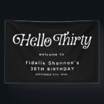 Hello Thirty Retro 30th Birthday Welcome Banner<br><div class="desc">Celebrate a new decade with this Hello Thirty Retro 30th Birthday Welcome Banner, featuring bold modern-retro typography in a sleek black-and-white design that makes a stylish statement. Perfect for indoor or outdoor celebrations, this customisable 30th birthday party banner is ideal for highlighting the guest of honour, decorating your venue, or...</div>