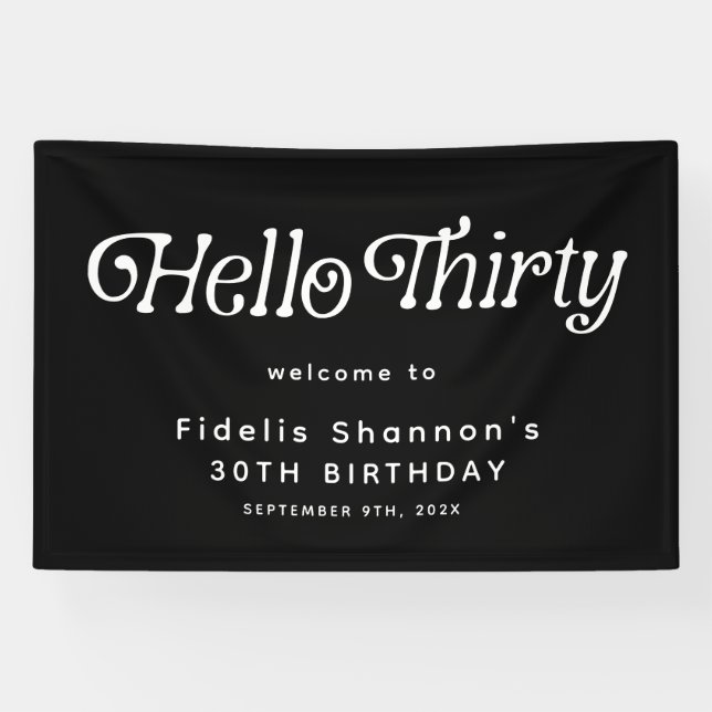 Hello Thirty Retro 30th Birthday Welcome Banner (Horizontal)