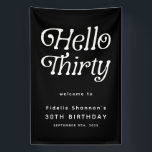 Hello Thirty Retro 30th Birthday Welcome Banner<br><div class="desc">Celebrate a new decade with this Hello Thirty Retro 30th Birthday Welcome Banner, featuring bold modern-retro typography in a sleek black-and-white design that makes a stylish statement. Perfect for indoor or outdoor celebrations, this customisable 30th birthday party banner is ideal for highlighting the guest of honour, decorating your venue, or...</div>