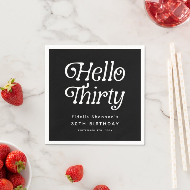 Hello Thirty Retro 30th Birthday Welcome Napkin (Insitu)
