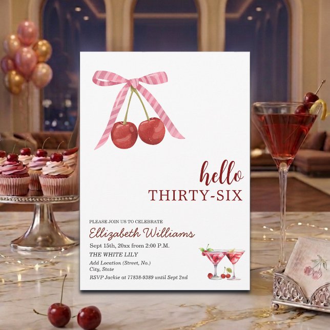 Hello Thirty Six Cherry Martini Birthday Party Invitation (Creator Uploaded)