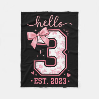 Hello Three Est 2023 Coquette Bow 3rd Birthday Fleece Blanket