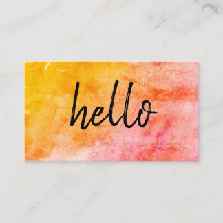 Hello Trendy Handwritten Watercolor Business Card