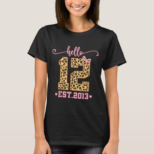 Hello Twelve Est 2013 12th Birthday Coquette Bow L T-Shirt (Front)
