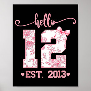 Hello Twelve Est 2013 12th Birthday Girl Coquette  Poster