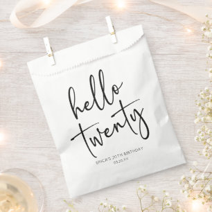 Hello Twenty Minimalist 20th Birthday Party Favour Bags