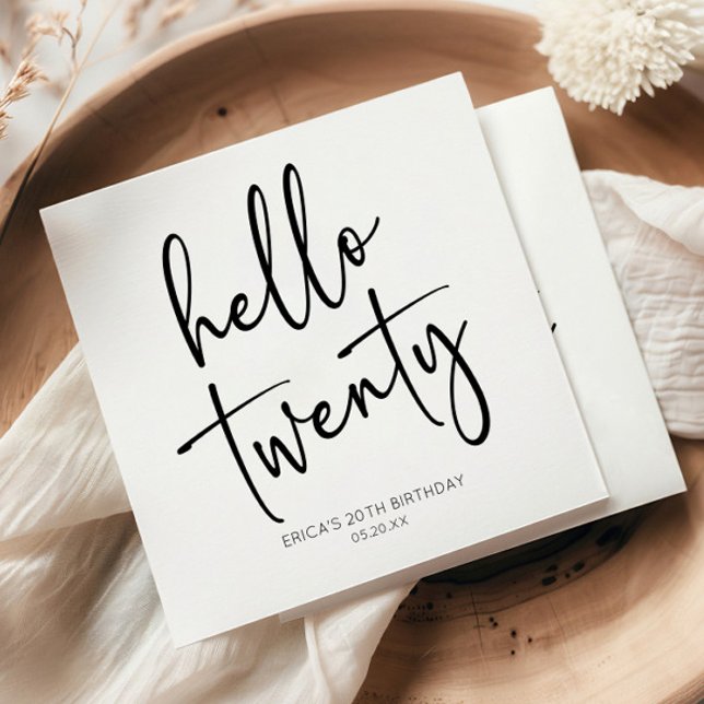 Hello Twenty Minimalist 20th Birthday Party Napkin (Creator Uploaded)