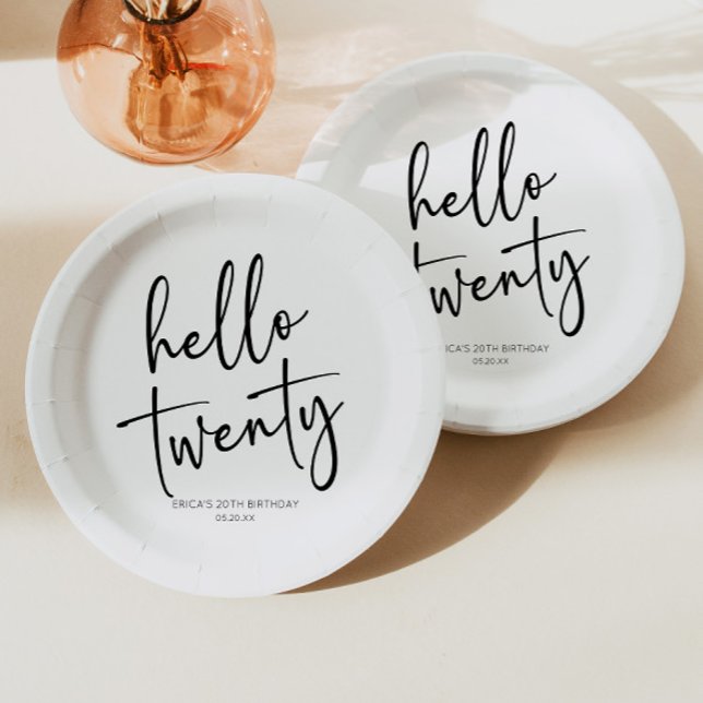 Hello Twenty Minimalist 20th Birthday Party Paper Plate (Creator Uploaded)