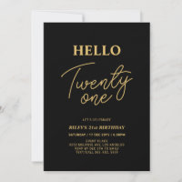 Hello Twenty one Gold & Black 21st Birthday Party
