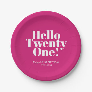  Hello Twenty One Hot Pink 21st Birthday Party Paper Plate
