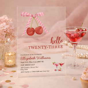 Hello Twenty Three Cherry Martini Birthday Party Acrylic Invitations