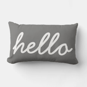 Hello Typography Charcoal and White Lumbar Cushion